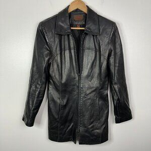 Vintage Danier 100% Leather Jacket Full Zip Long Coat Black Small